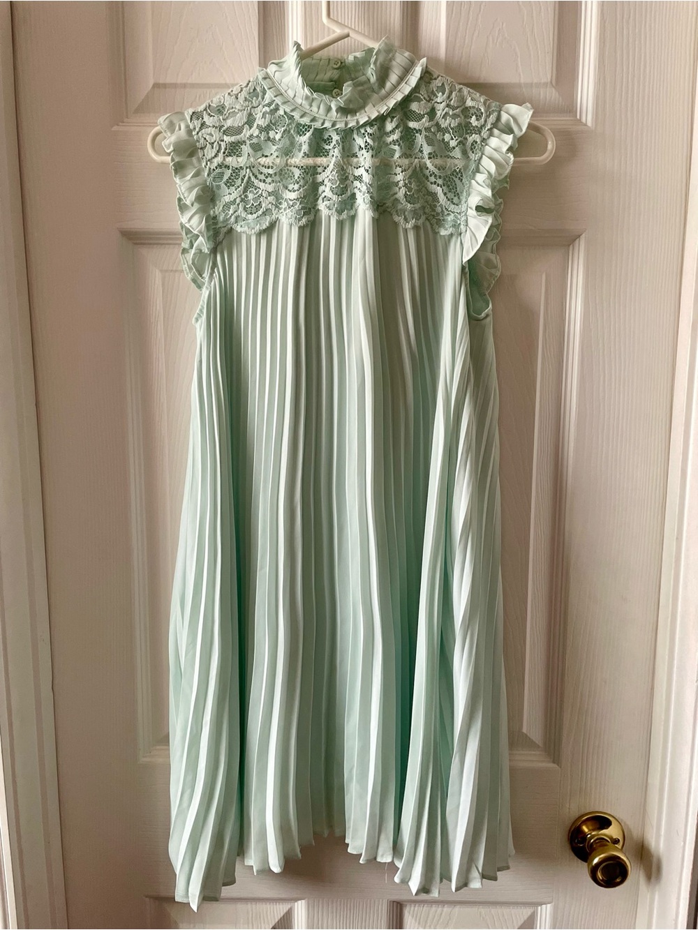 BB Dakota Mint Lace Yoke Pleated Dress